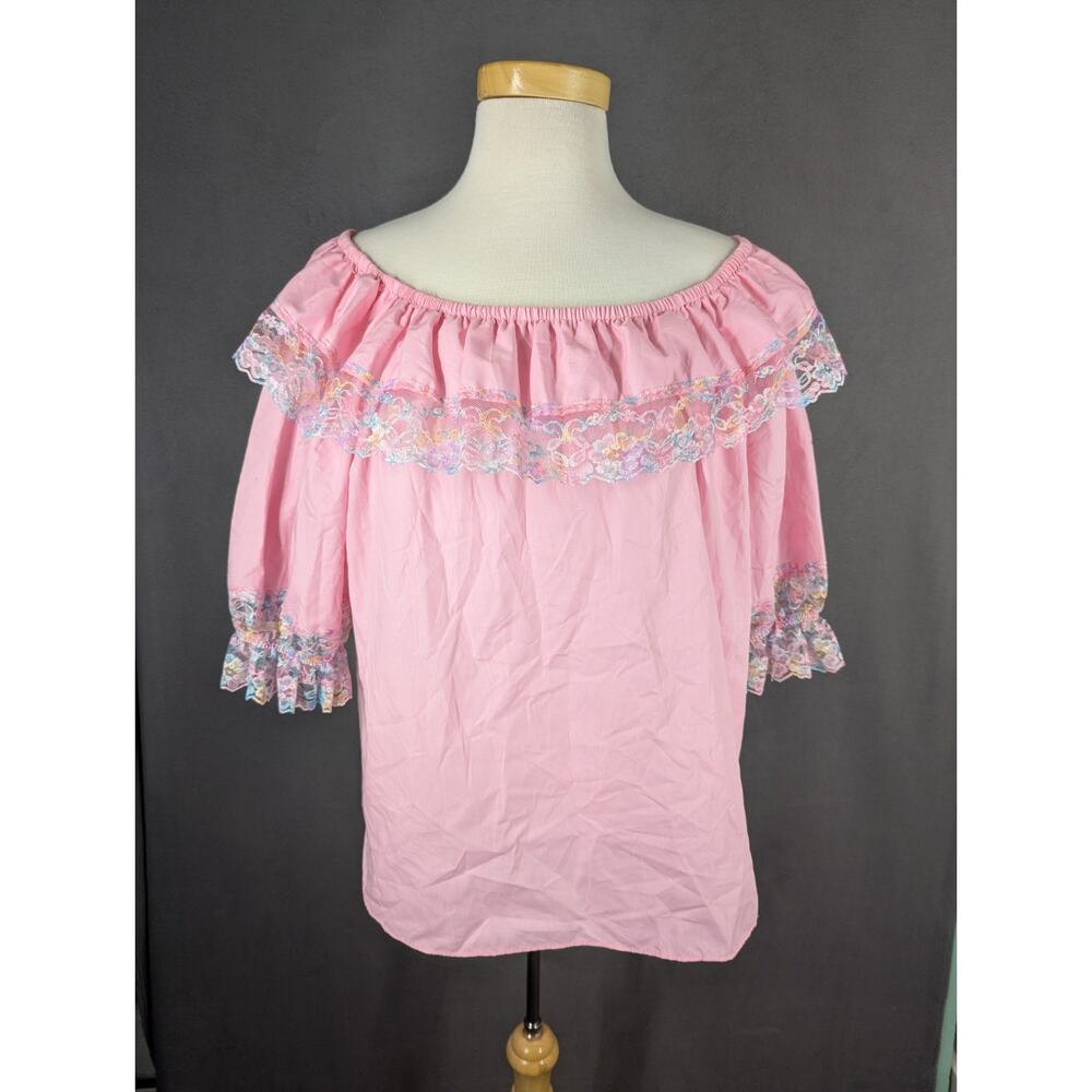 Vintage Malco Modes Pink Square Dance Top Shirt Womens Large